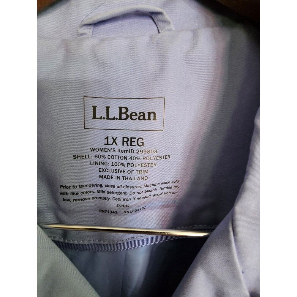 LL Bean Womens Trench Coat Lavender Double Breasted Belted Rain Jacket Size 1X - Picture 3 of 7